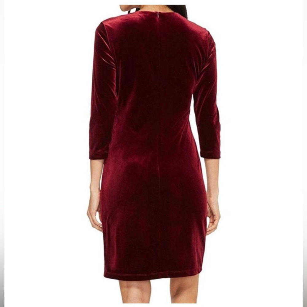 New w/o Tags Karen Kane Wine (Maroon) Stretch Velvet V-Neck Sheath Dress - Picture 3 of 10